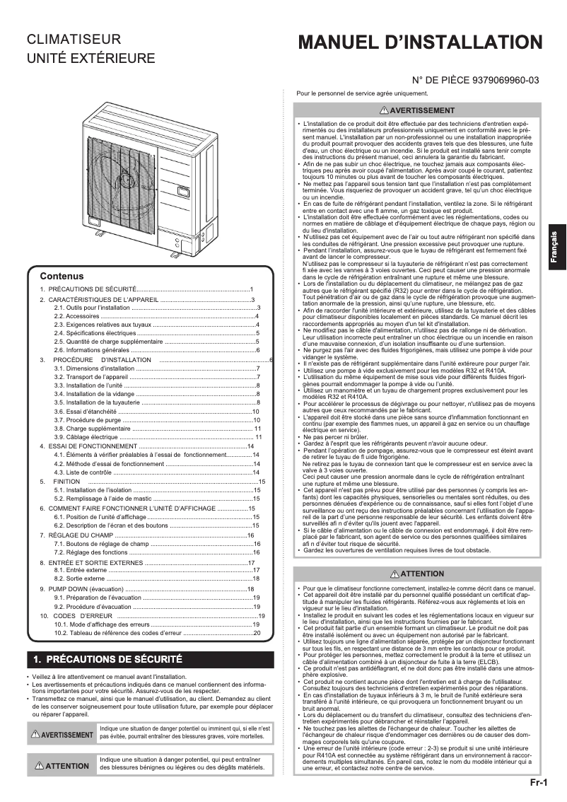 Page 1 de la notice Manuel utilisateur Fujitsu AOEG36KBTB