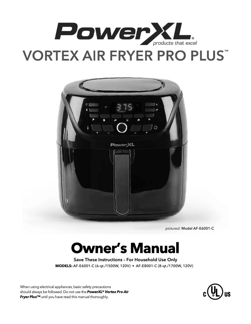 Page 1 de la notice Manuel utilisateur PowerXL Vortex Pro Air Fryer Pro Plus AF-E6001-C