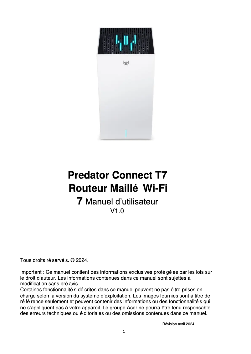 Página 1 del manual Manual de usuario Acer Predator Connect T7