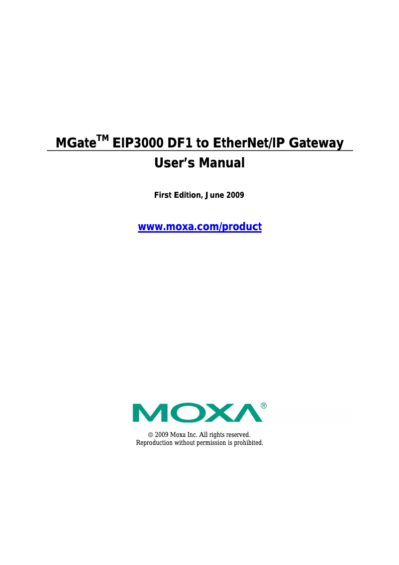 Page 1 de la notice Manuel utilisateur Moxa MGate EIP3170