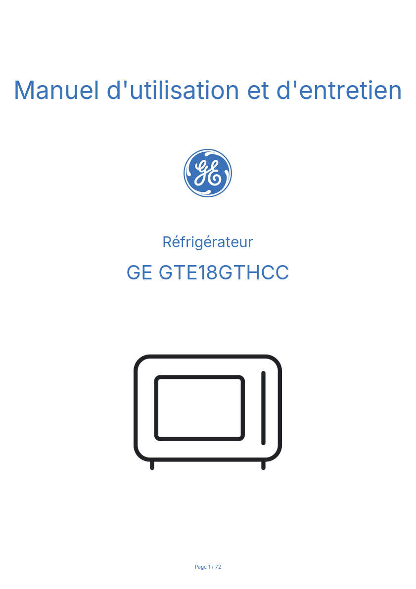 Page n°1 - Manuel d'utilisation et d'entretien GE GTE18GTHCC