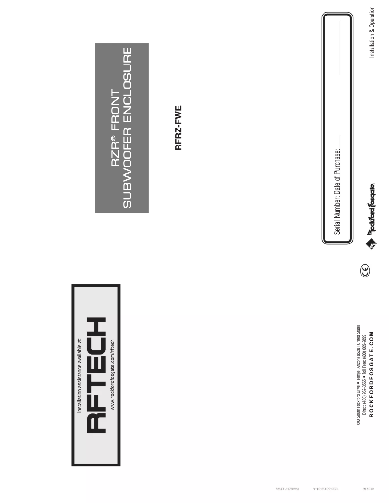 Page n°1 - Manuel utilisateur Rockford Fosgate RZR-STAGE4