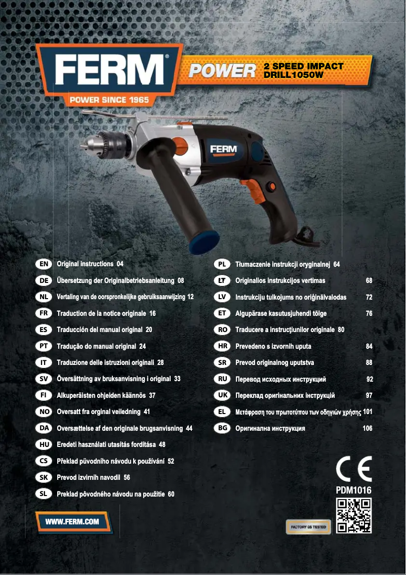 Page 1 de la notice Manuel utilisateur Ferm PDM1016