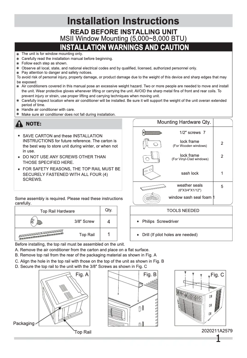Page 1 de la notice Guide d'installation Frigidaire FFRC0833R1