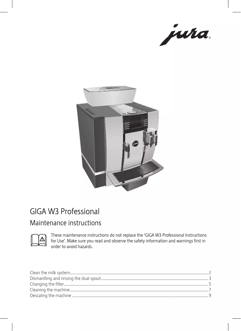 Page n°1 - Guide d'installation Jura GIGA W3 Professional