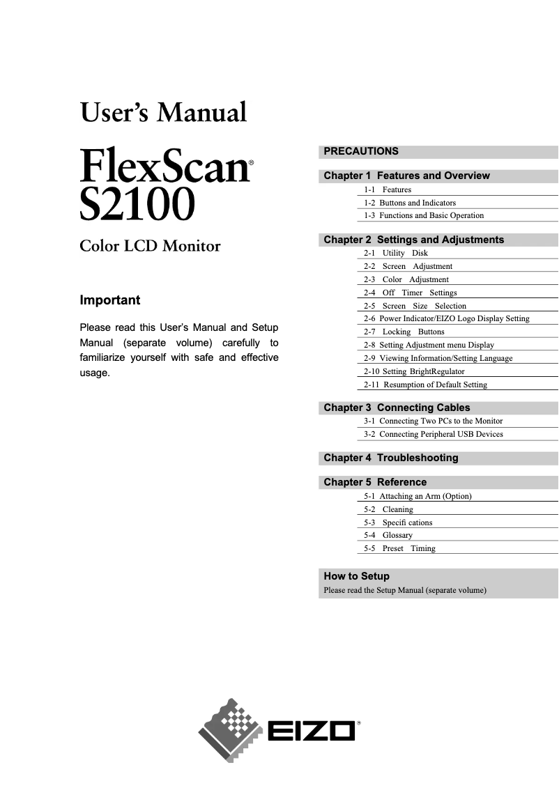 Image de la première page du manuel de l'appareil FlexScan S2100