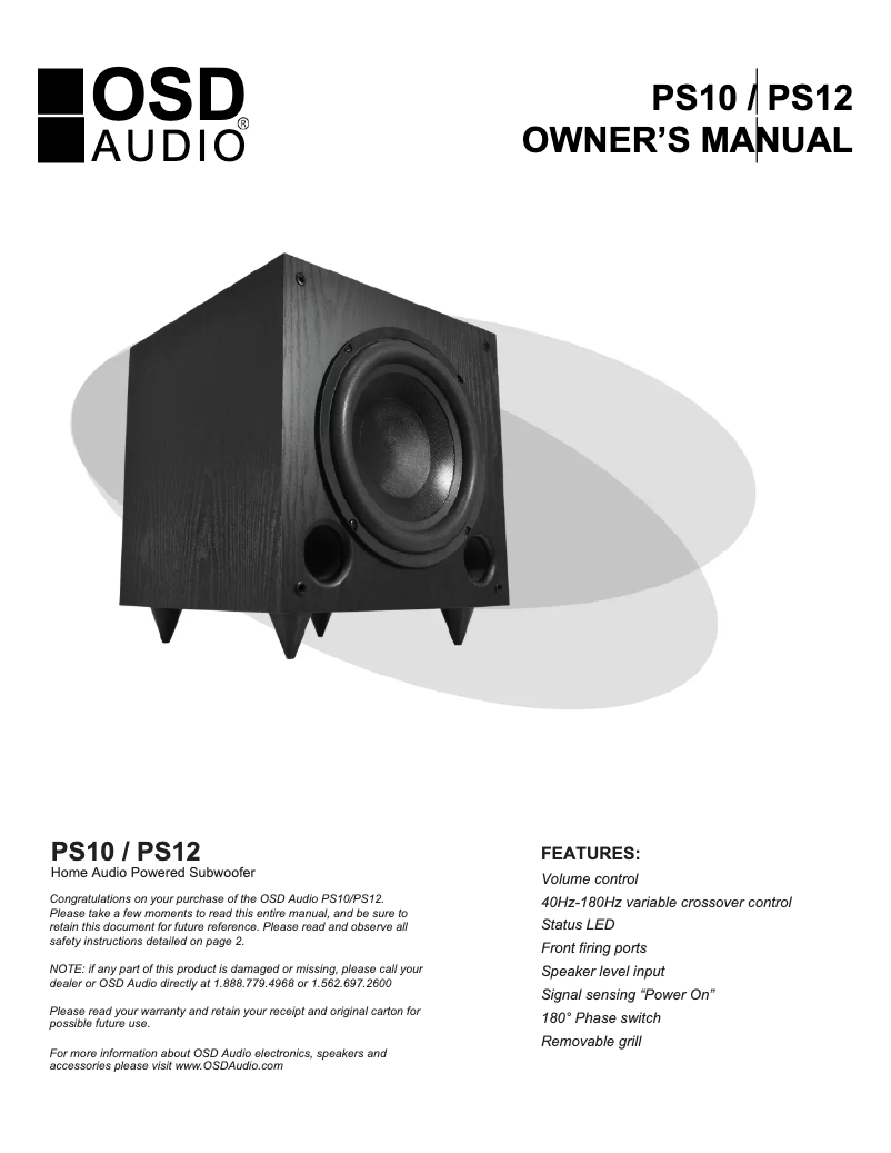 Page n°1 - Manuel utilisateur OSD Audio PS12