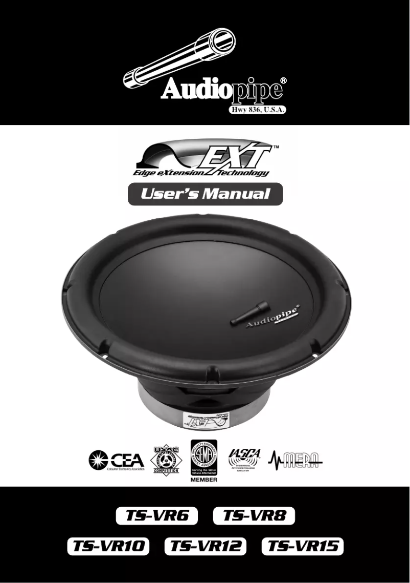 Page n°1 - Manuel utilisateur Audiopipe TS-VR6