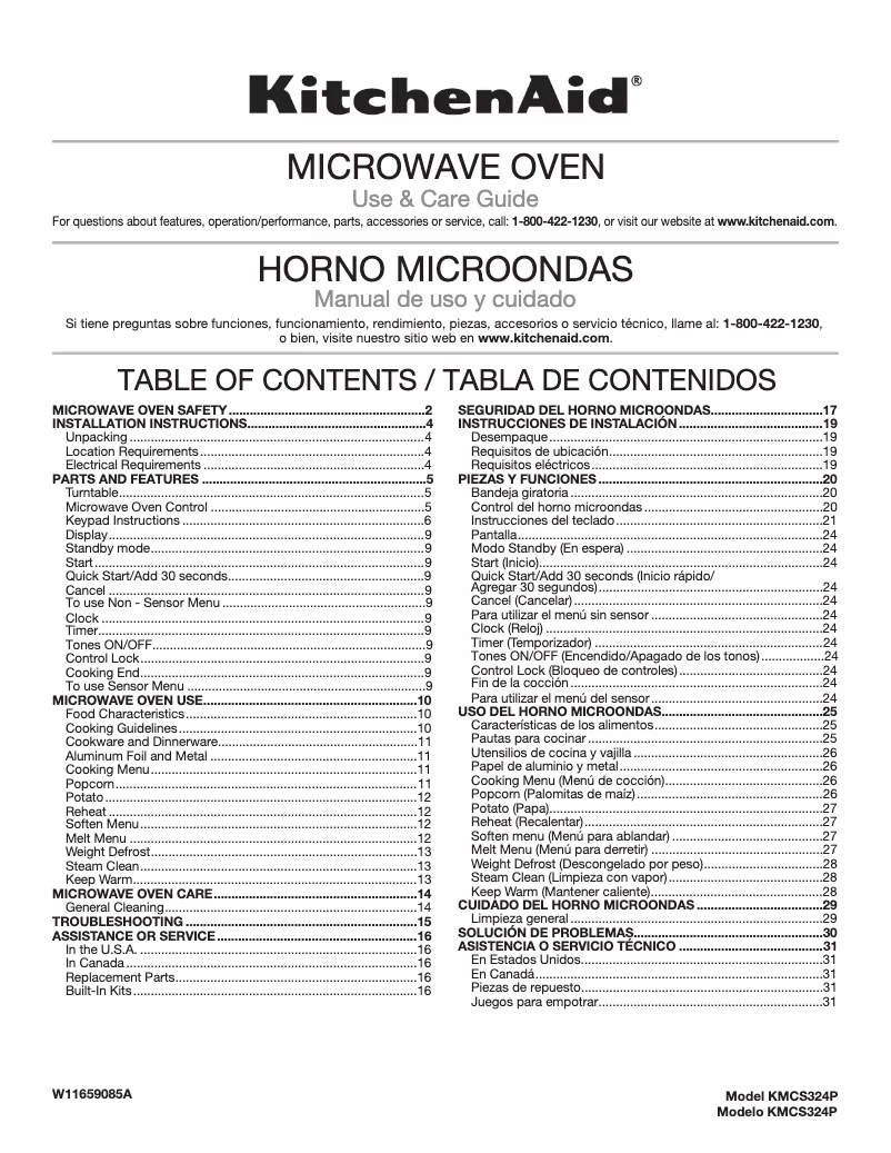 Página 1 del manual Manual de usuario KitchenAid KMCS324P