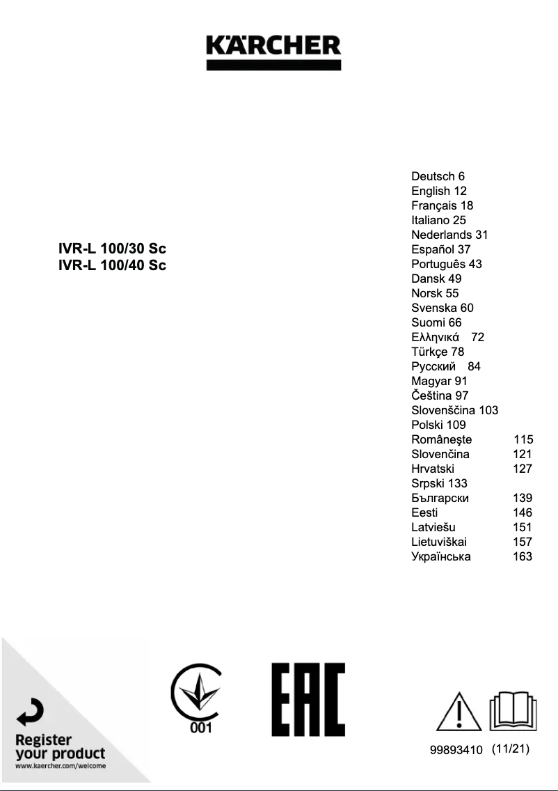 Página 1 del manual Manual de usuario Kärcher IVR-L 100/30 Sc