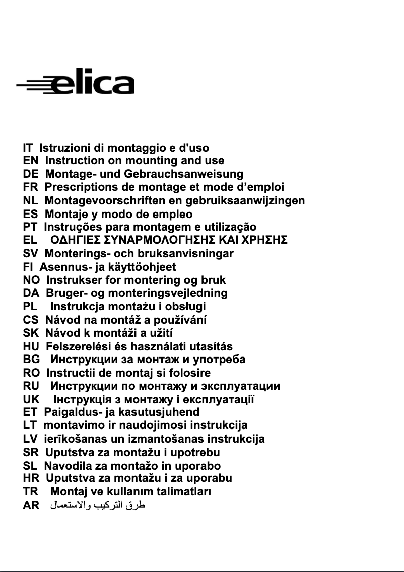Page n°1 - Manuel utilisateur Elica Galaxy P 80 X/W