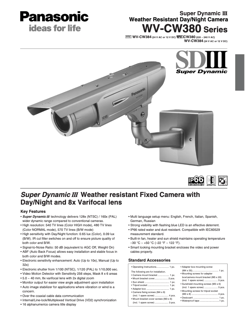Page 1 de la notice Manuel utilisateur Panasonic WV-CW384
