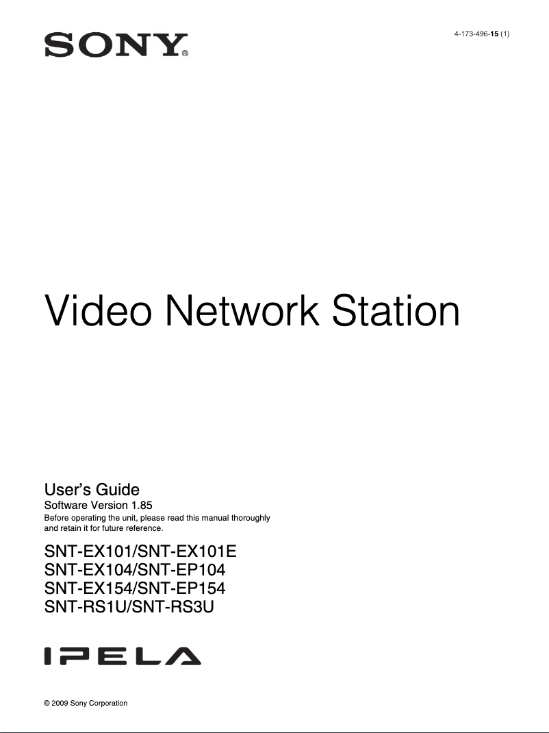 Page n°1 - Manuel utilisateur Sony SNTEP104