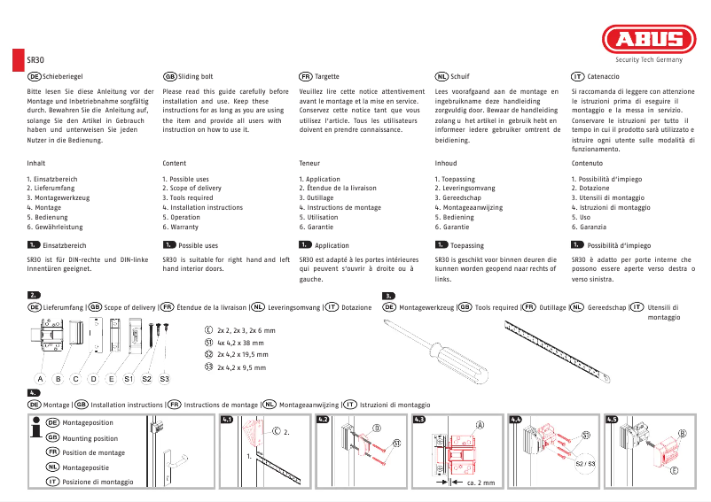Page 1 de la notice Manuel utilisateur Abus SR30