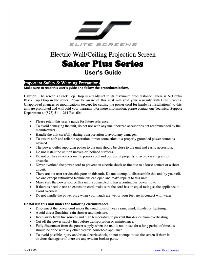 Page n°1 - Manuel utilisateur Elite Saker Plus SK200XVW2