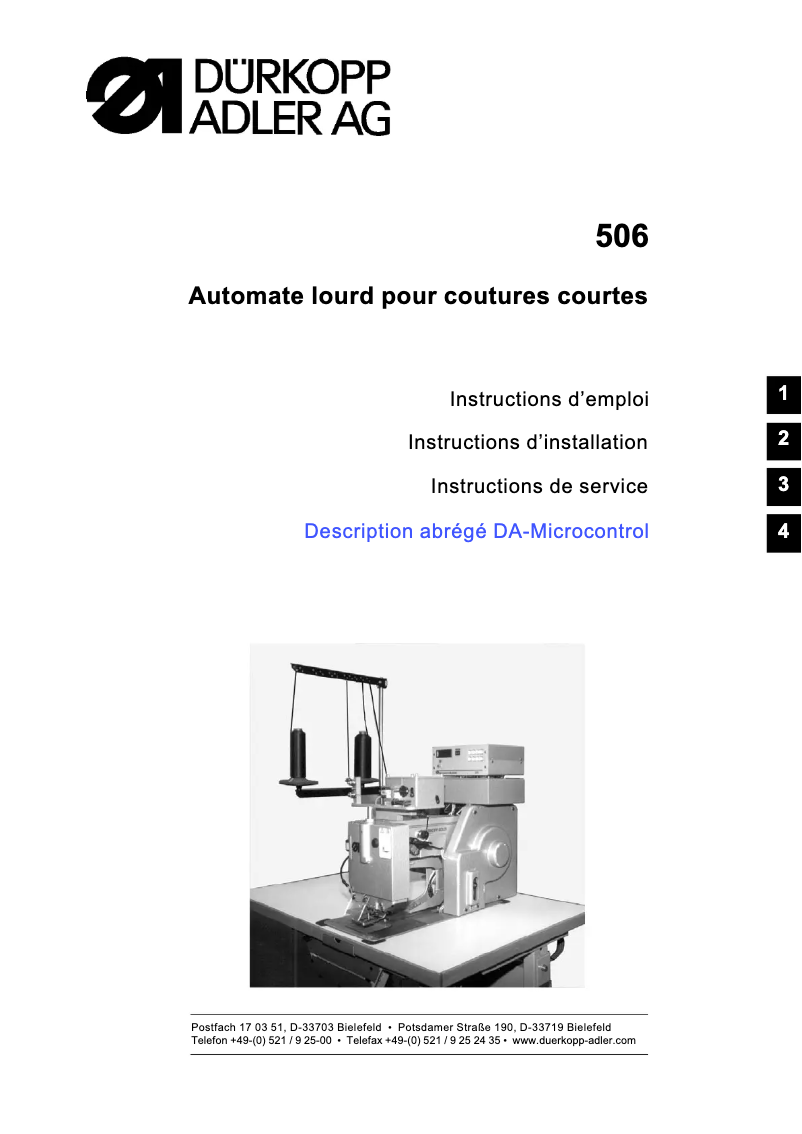 Page n°1 - Guide d'installation Dürkopp Adler 506