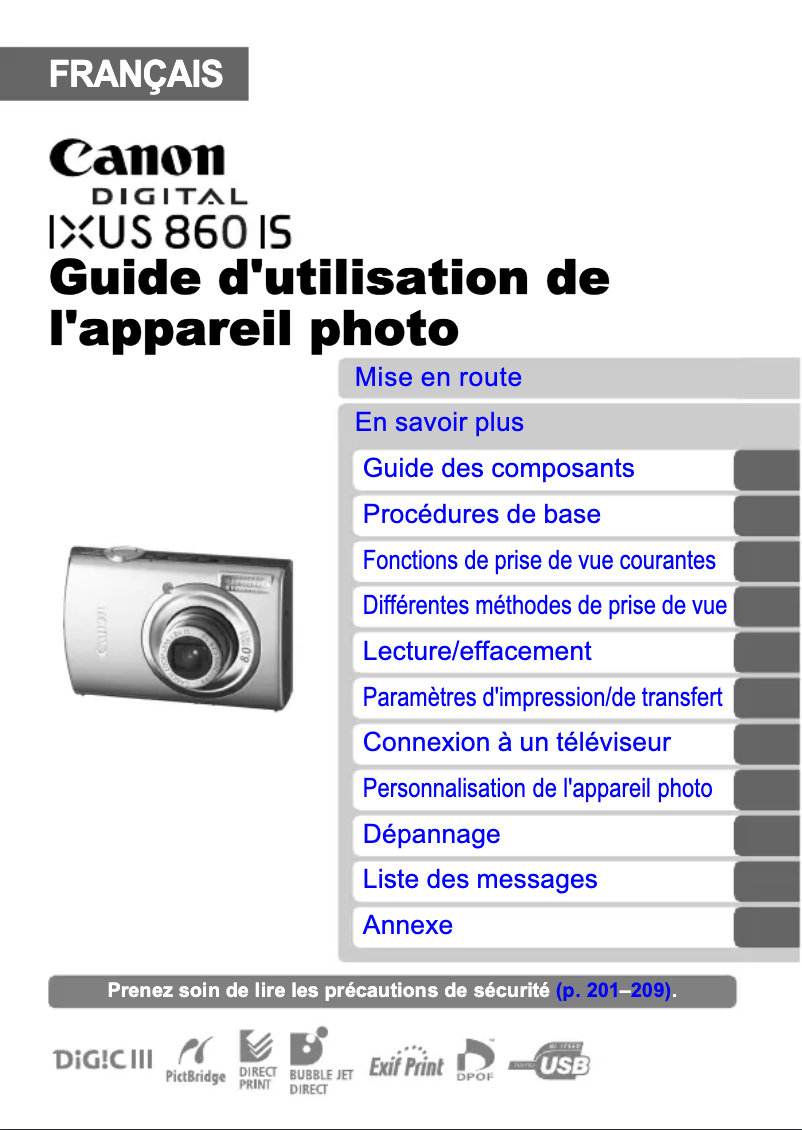 Page 1 de la notice Manuel utilisateur Canon Digital IXUS 860 IS