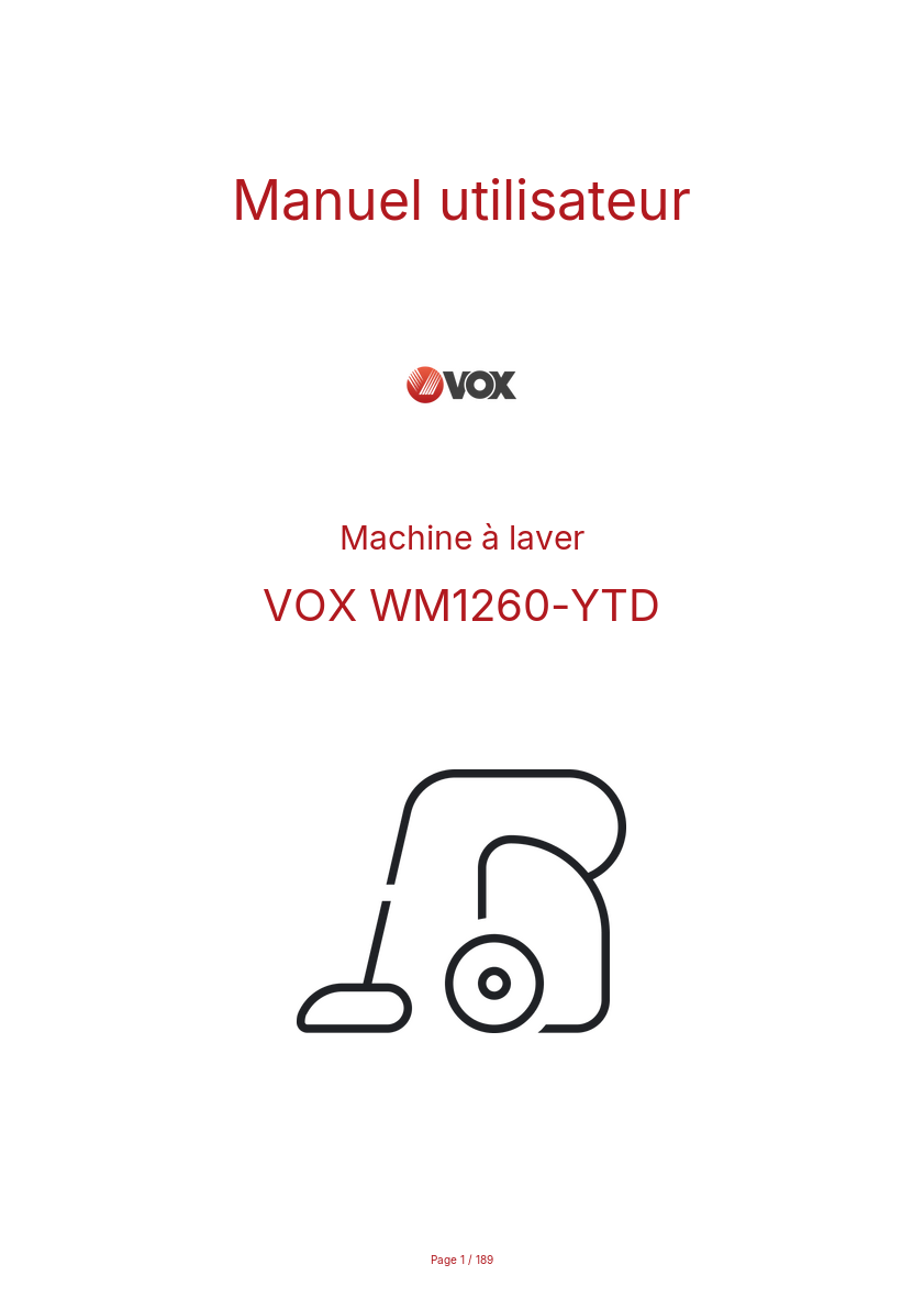 Page n°1 - Manuel utilisateur VOX WM1260-YTD