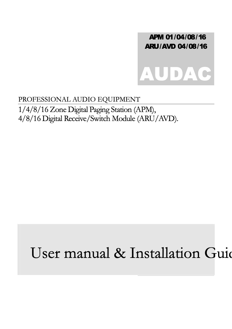Page n°1 - Manuel utilisateur Audac ARU108MK2