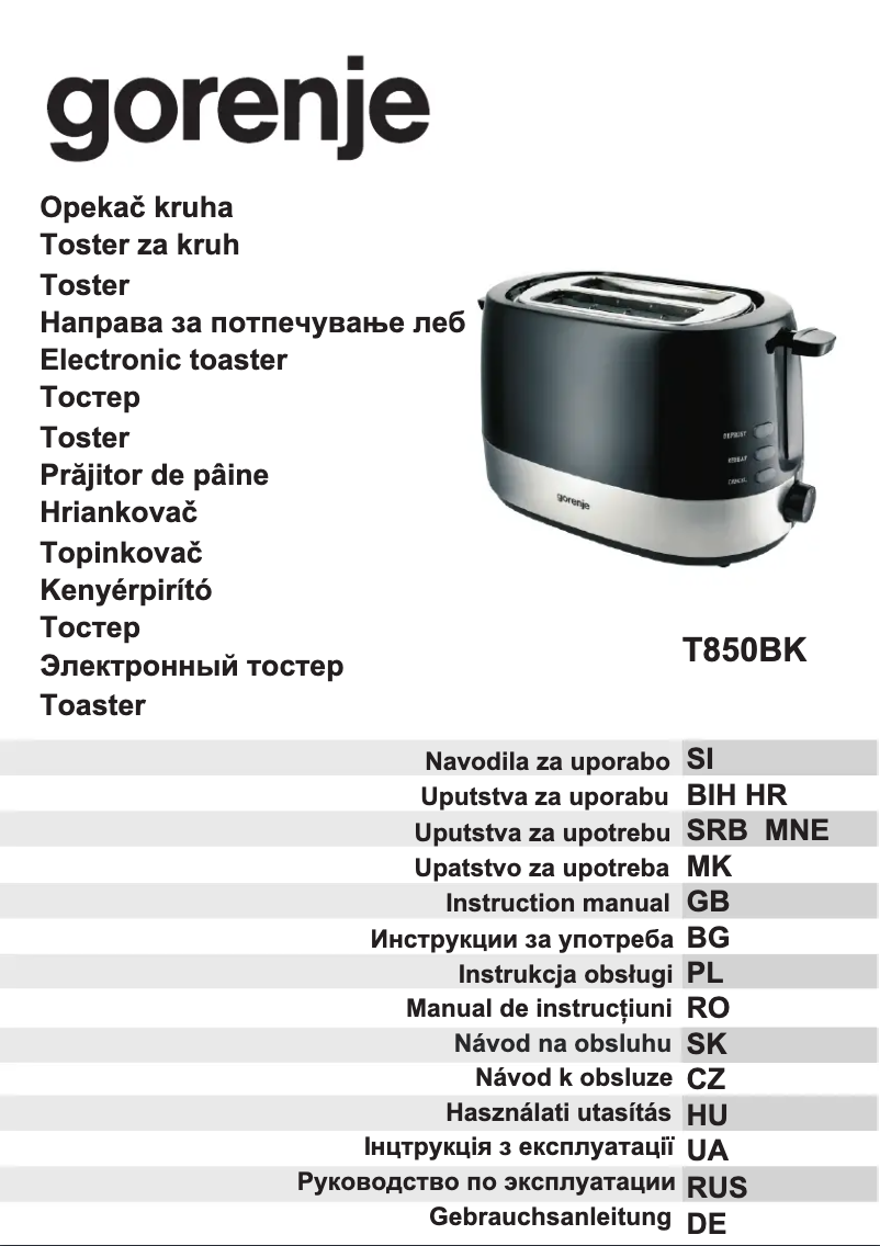 Page n°1 - Manuel utilisateur Gorenje T850BK