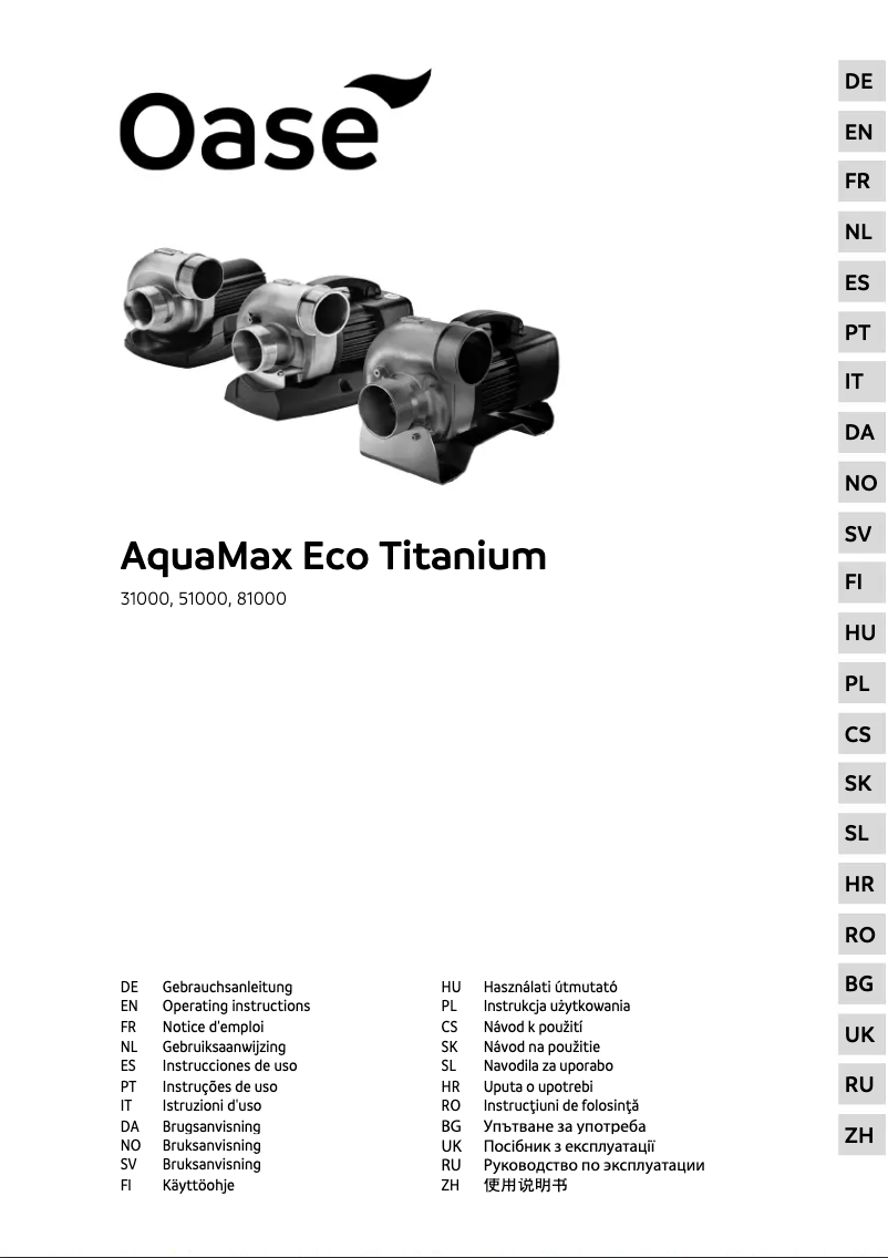 Page n°1 - Manuel utilisateur Oase AquaMax Eco Titanium 31000
