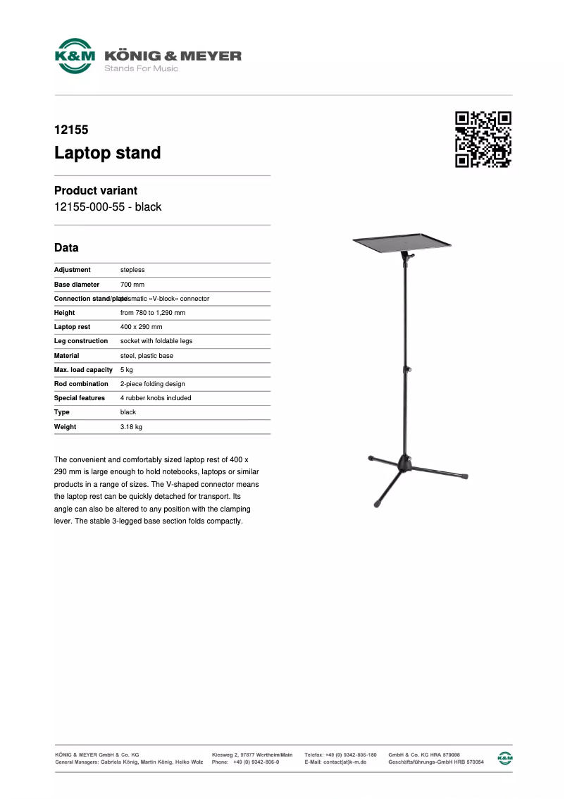 Page 1 de la notice Manuel utilisateur Konig & Meyer 12155