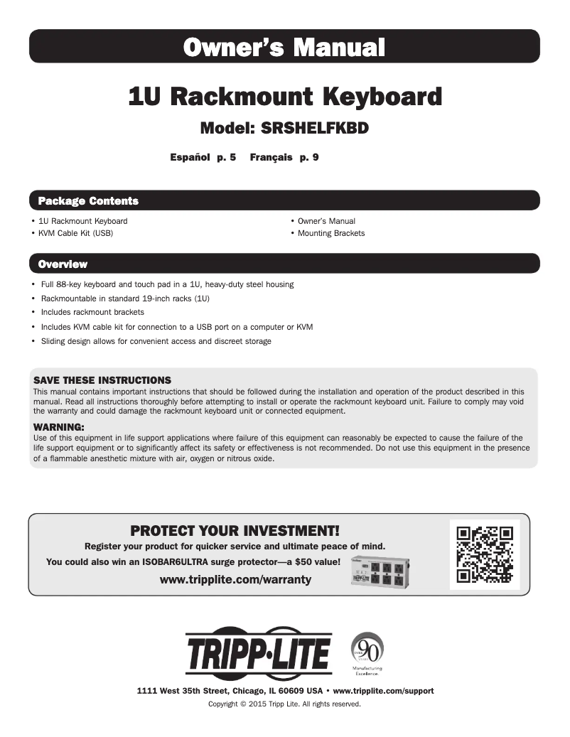 Página 1 del manual Manual de usuario Tripp Lite SRSHELFKBD