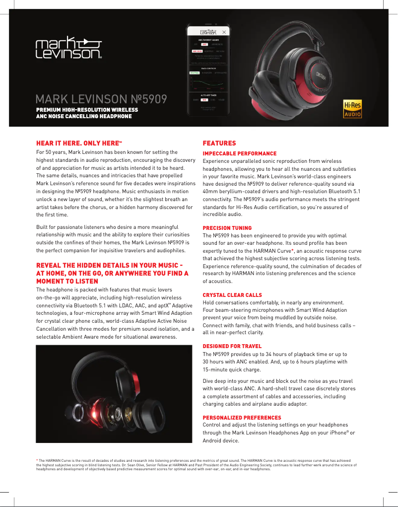 Page 1 de la notice Fiche technique Mark Levinson No.5909