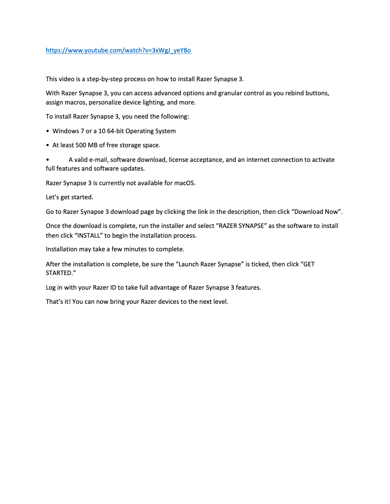 Image de la première page du manuel de l'appareil Synapse 3