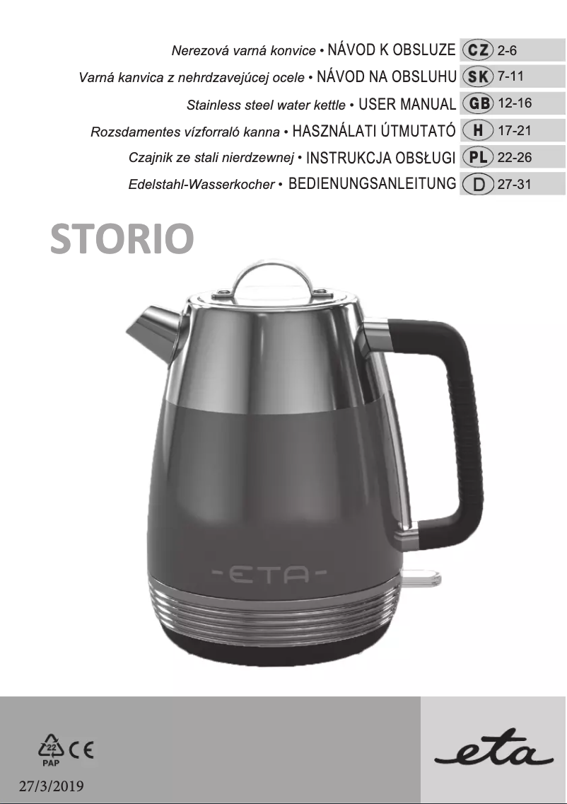 Page 1 de la notice Manuel utilisateur Eta Storio 9186 90020