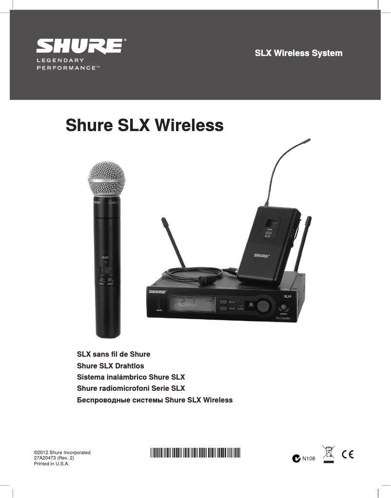 Page n°1 - Manuel utilisateur Shure SLX2/SM58