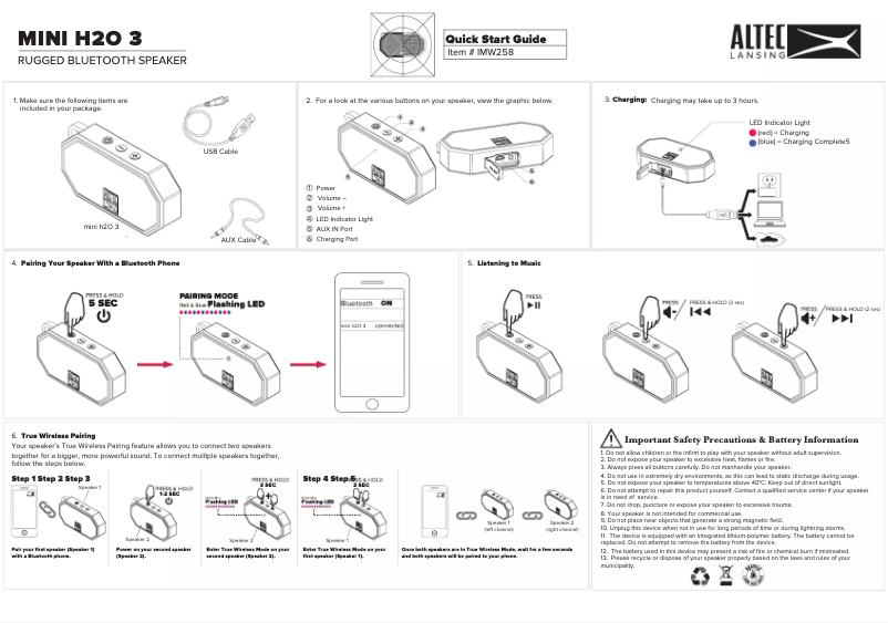 Page 1 de la notice Manuel utilisateur Altec Lansing Mini H20 3