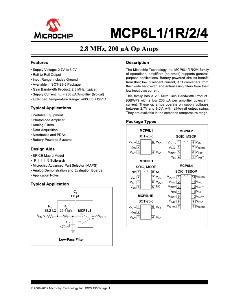 Page 1 de la notice Fiche technique Microchip MCP6L2