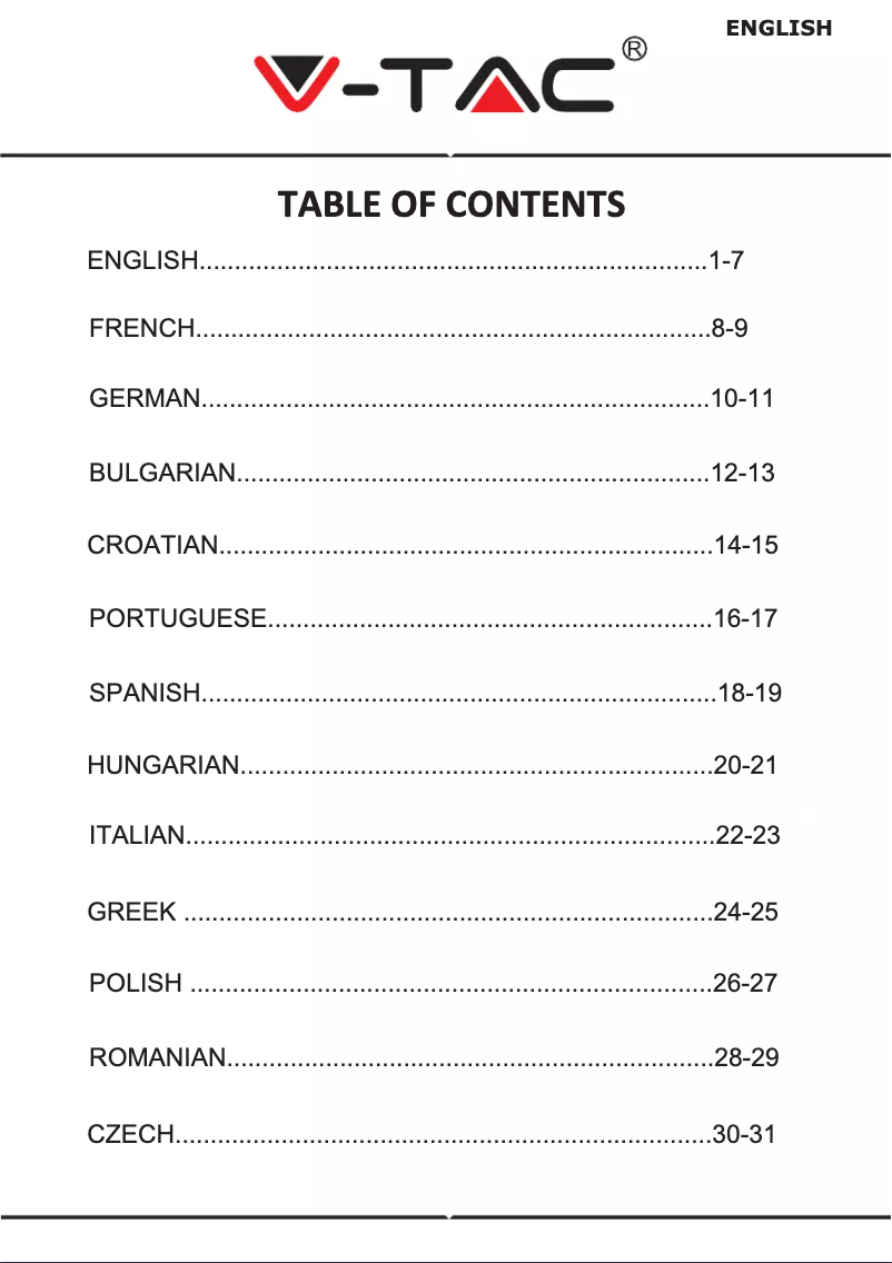 Página 1 del manual Manual de usuario V-TAC VT-6208