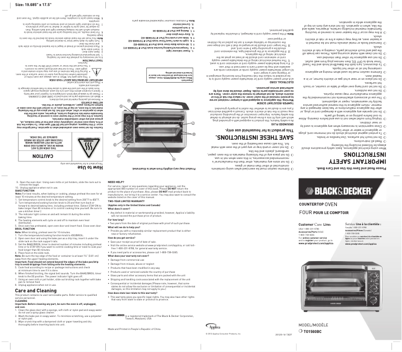 Page n°1 - Manuel utilisateur Black & Decker TO1560BC