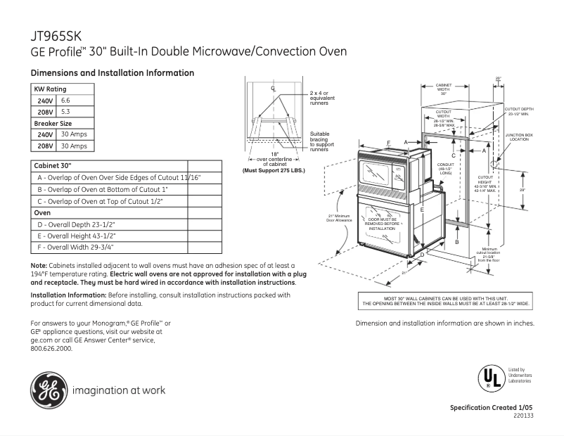 Page n°1 - Fiche technique GE Profile JT965SKSS