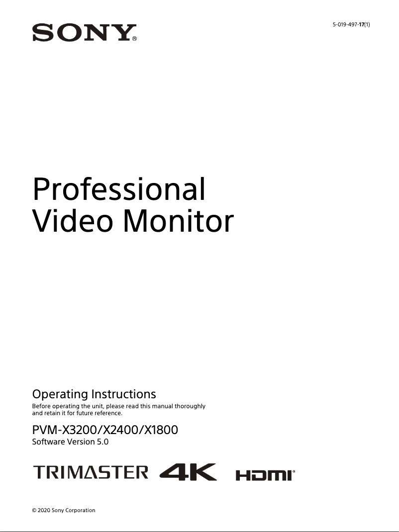 Image de la première page du manuel de l'appareil PVM-X3200