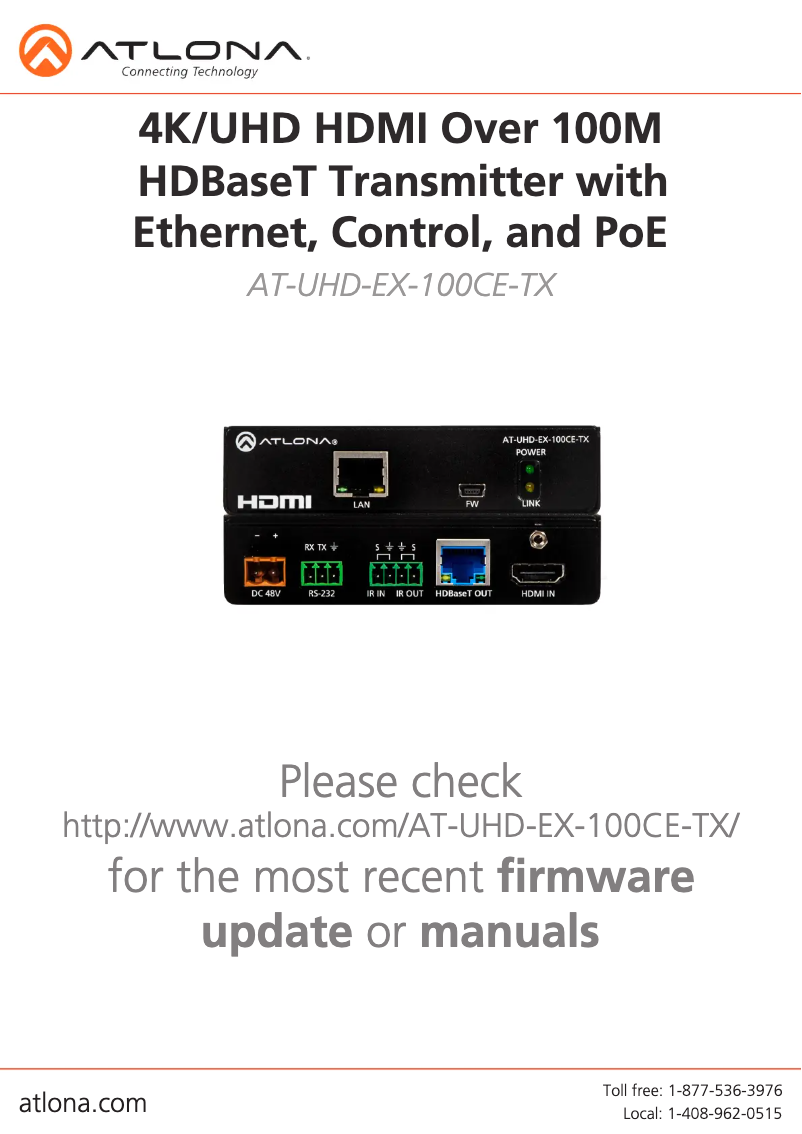 Página 1 del manual Manual de usuario Atlona AT-UHD-EX-70-2PS