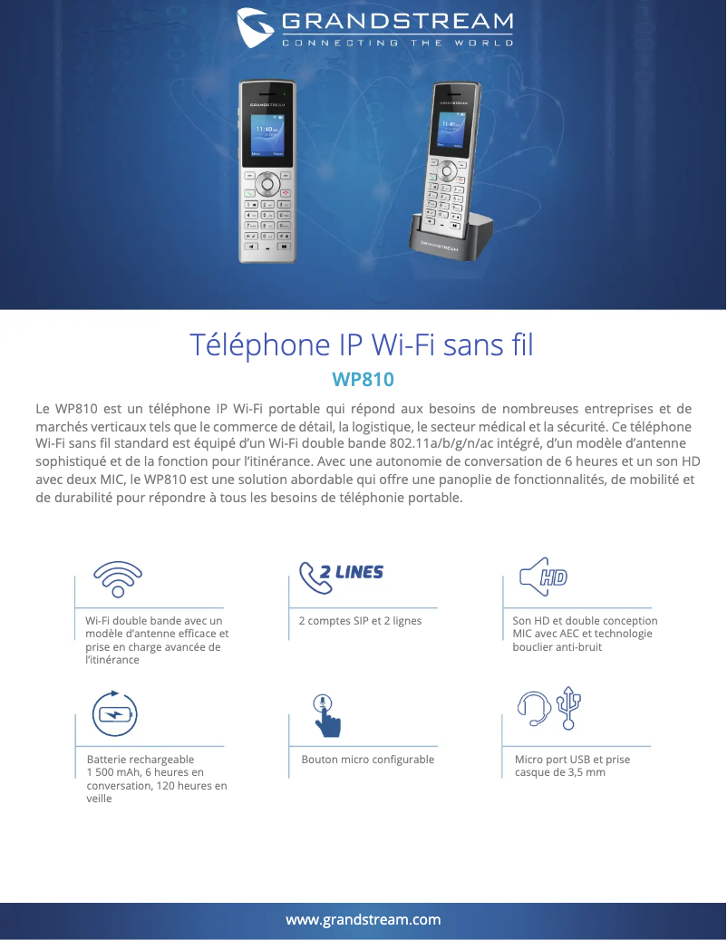 Page 1 de la notice Fiche technique Grandstream WP810