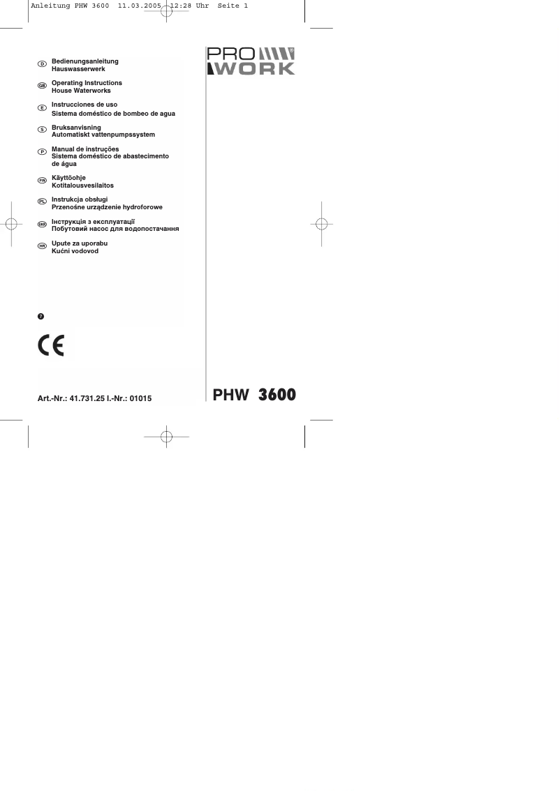 Page 1 de la notice Manuel utilisateur Prowork PHW 3600