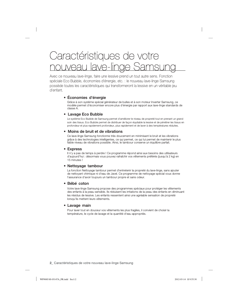 Page n°1 - Guide d'installation Samsung WF806U4SAWQ