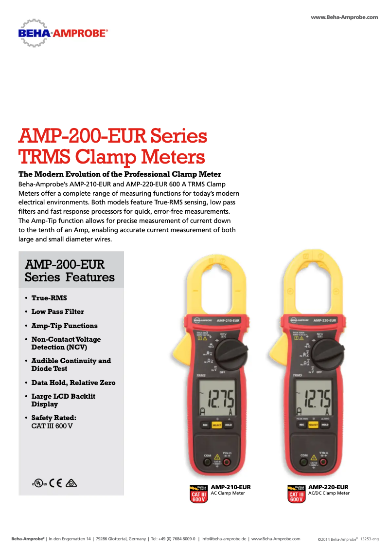 Page 1 de la notice Fiche technique Beha-Amprobe AMP-220-EUR