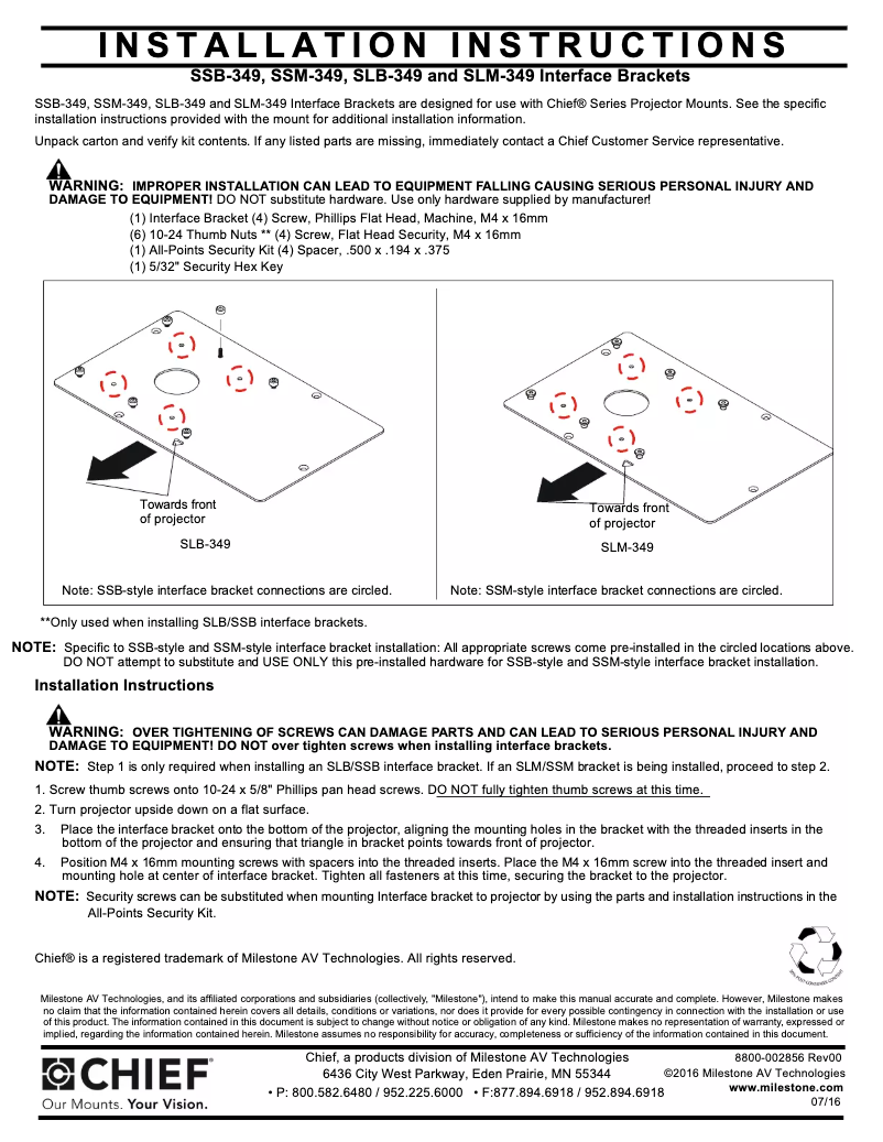 Página 1 del manual Manual de usuario Chief SSB349