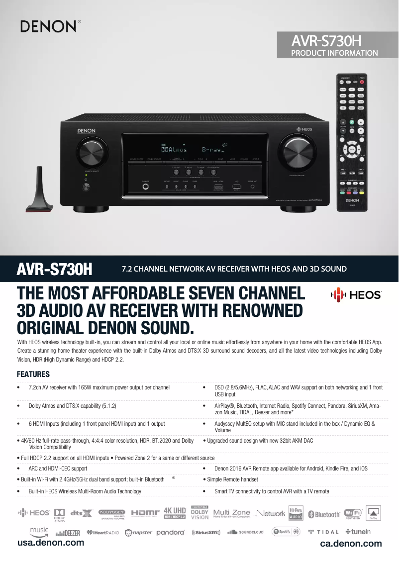 Página 1 del manual Ficha técnica Denon AVR-S730H