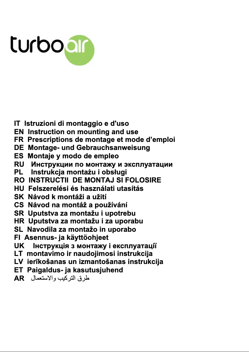 Page 1 de la notice Manuel utilisateur Turbo air Puglia Grey/LUX/A/60 - EX78