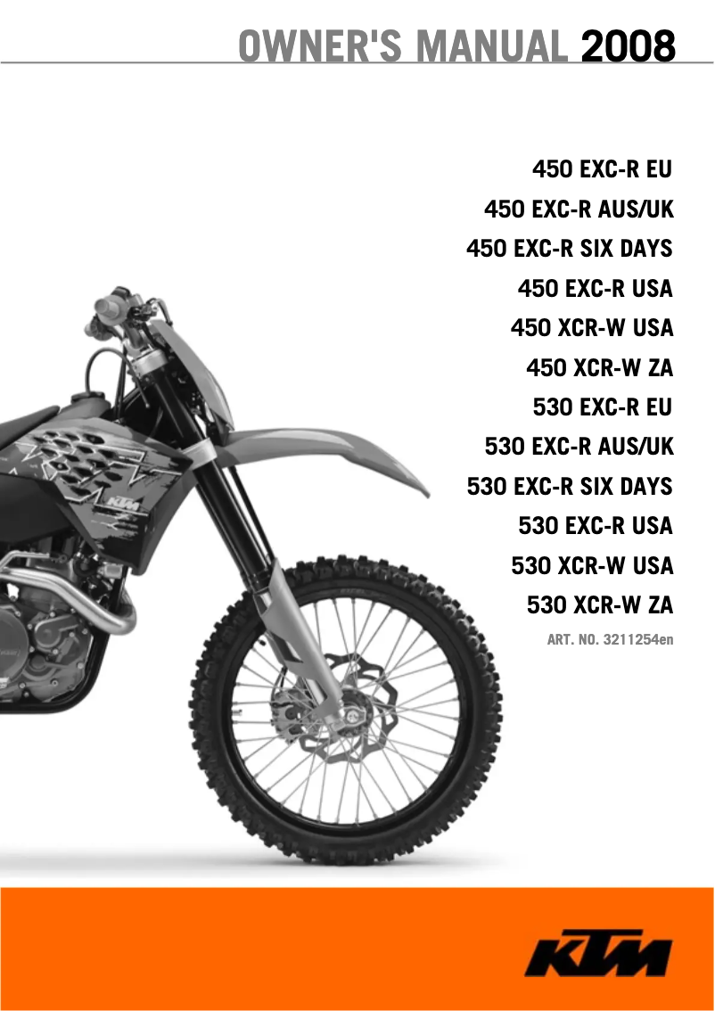 Page 1 de la notice Manuel utilisateur KTM 530 EXC-R (2008)