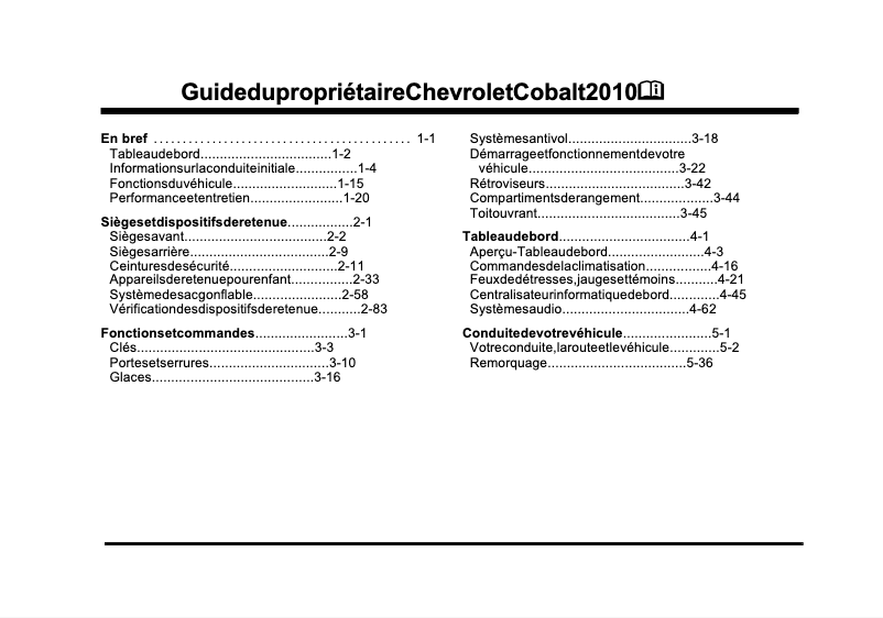 Image de la première page du manuel de l'appareil Cobalt (2010)