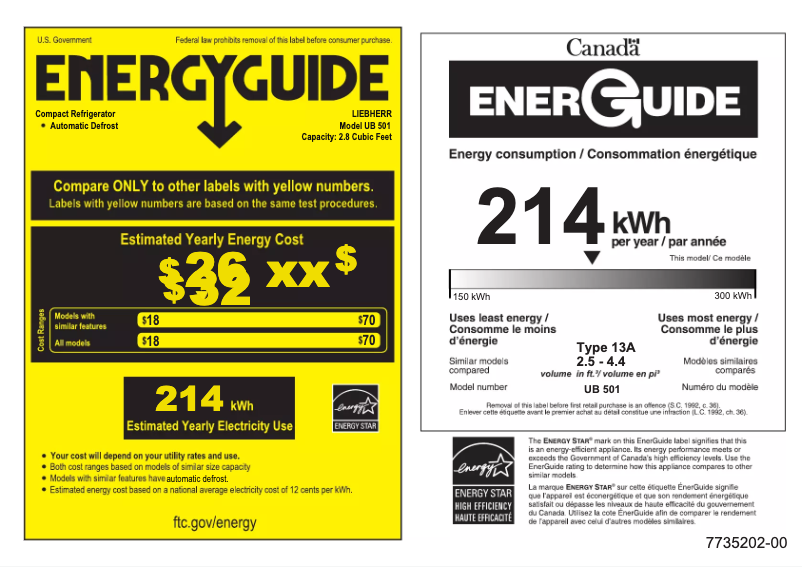 Page 1 de la notice Label énergétique Liebherr UB 501