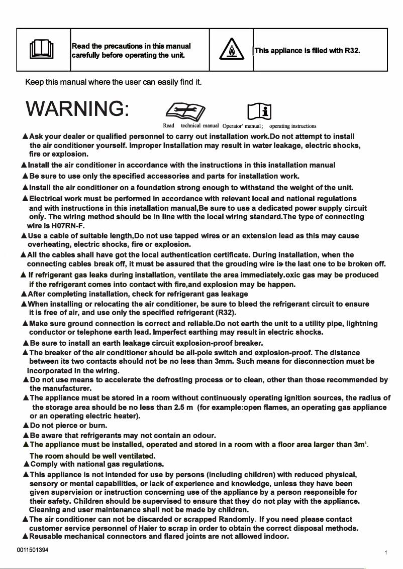 Page 1 de la notice Manuel utilisateur Haier HSU-19LPB21