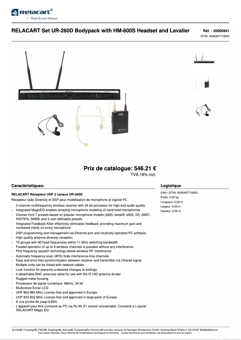 Page n°1 - Fiche technique Relacart UR-260D
